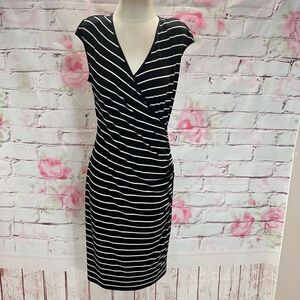 Lauren Ralph Lauren black cream striped sheath dress size 12